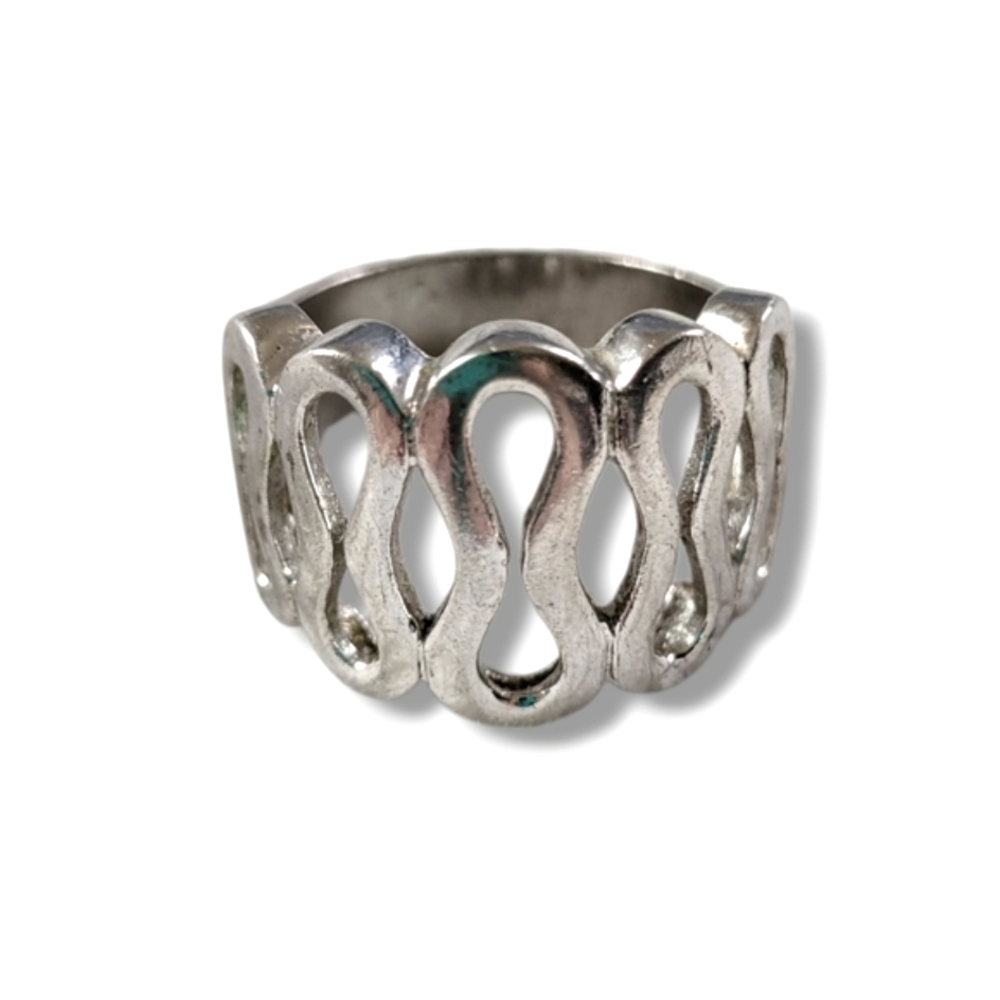 Women's VTG Sterling Silver Swirly Wave Ring (SIZE 8.5) - Picture 2 of 8